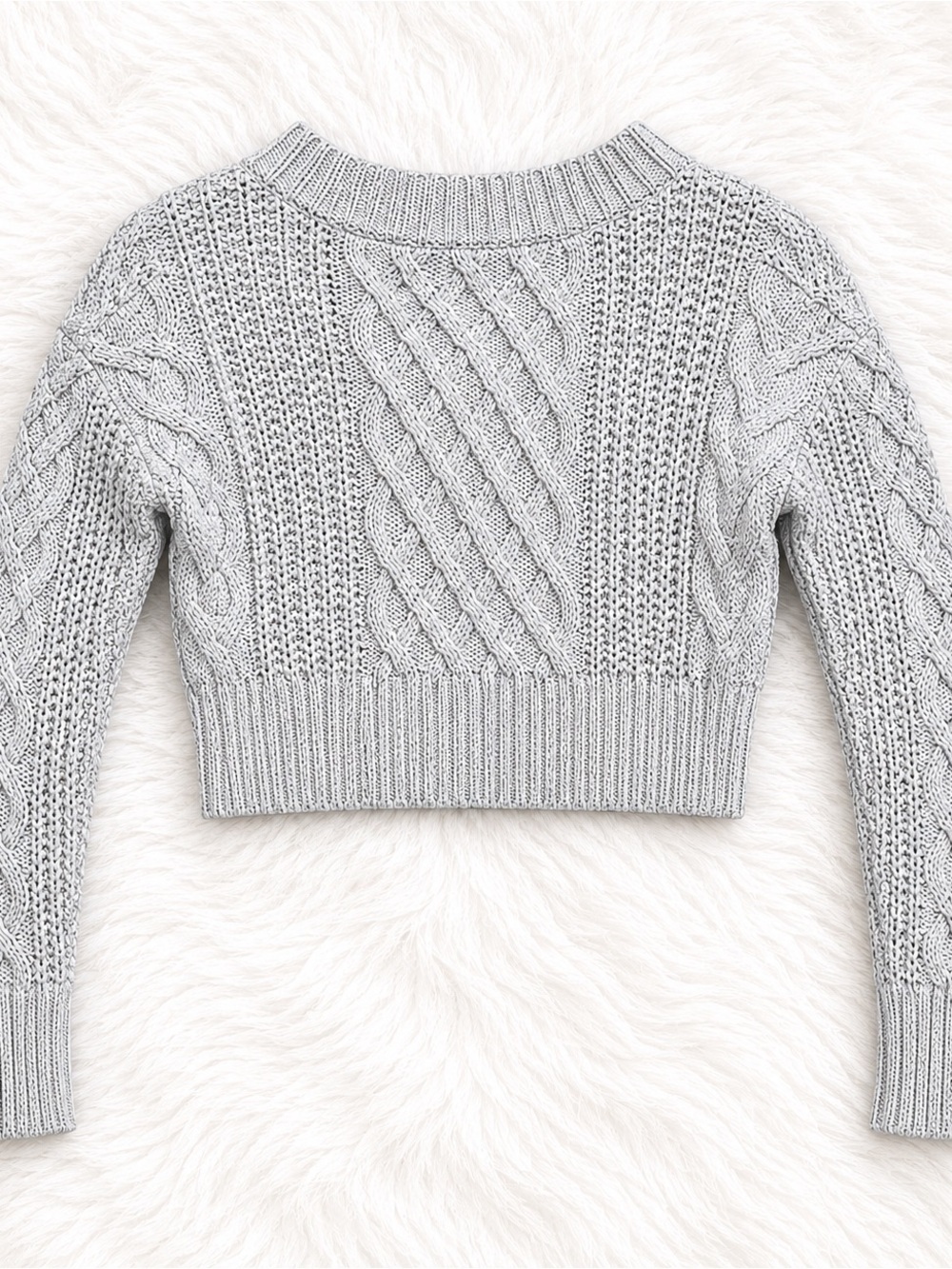 American Eagle Cable Knit Cropped Sweater XS Gray Cozy Soft Girl Fall Winter Top - Picture 3 of 3